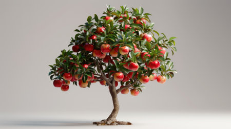 a shiny apple tree flourishing with ripe fruitの素材