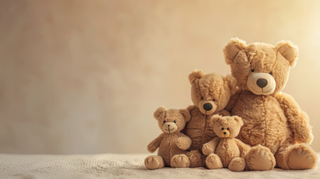 toy bears against a softly lit, isolated background, providing ample space for text and storytellingの素材
