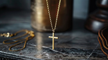 a stylish cross pendant necklace in a realistic photo, highlighting its timeless elegance and versatility as a fashion accessoryの素材
