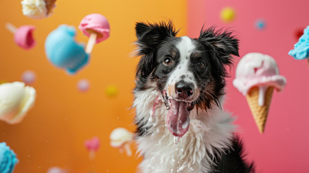 a dog's eyes as it savors a scoop of creamy ice cream on a hot summer dayの素材