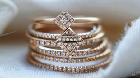 delicate modern diamond rings featuring small geometric designs and skinny bands, showing their timeless allure in exquisite detailの素材