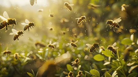 the delicate balance between bees and their natural habitat in a rural settingの素材