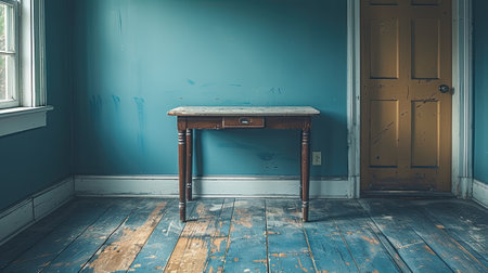 a deserted table, devoid of any objects or decorations, leaving behind a sense of absence and vacancyの素材