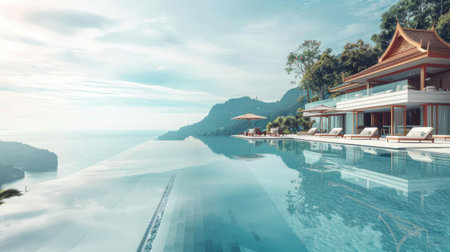 a seven-floor residence, boasting a pool and kid's club, alongside a luxurious lounge, all infused with the exotic charm of Arabic-Thai architectural styleの素材