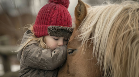 the joyous expressions of children as they engage in therapeutic horseback riding sessions, focusing on their interactions with the horses and instructorsの素材