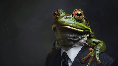 Pepe the Frogs adorned in sleek suits, blending their distinctive froggy features with a touch of formal eleganceの素材