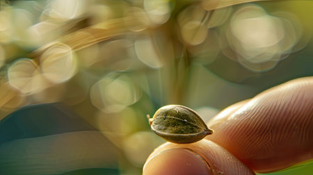 cannabis seeds against a backdrop of rich soil and natural light.の素材