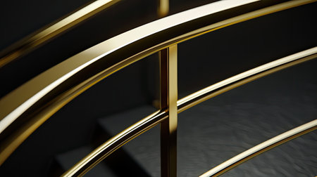 European-style metal frames against a pure black background, showing the minimalist design and intricate details of the golden metal materialの素材