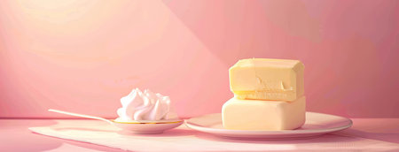 a breakfast table adorned with a package of creamy butter, featuring vibrant colors that evoke a sense of liveliness and freshnessの素材