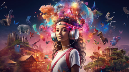 social networking services, streaming videos. The image signifies the intersection of digital content, community, and innovationの素材