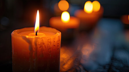 a candle before it extinguishes, highlighting the delicate dance of light and shadowの素材