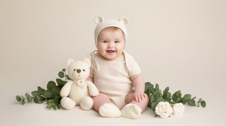 A bouquet of pink carnations sits in a clear glass vase on a light brown wooden table, against a gray background.の素材