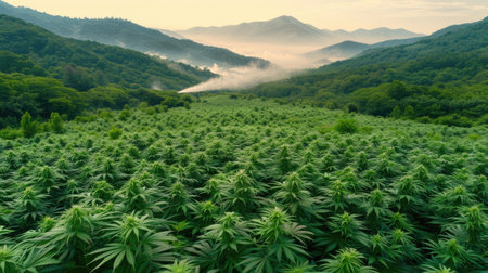 Two drones spray a large field of crops at sunset.の素材
