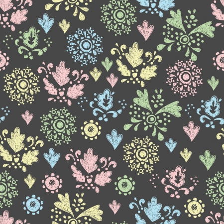 seamless floral pattern drawn in chalkのイラスト素材
