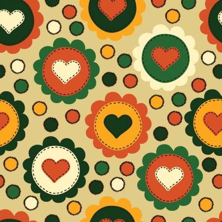 Seamless background with embroidered heartsのイラスト素材