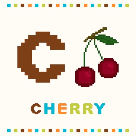 Alphabet for children, letter c and a cherry isolatedのイラスト素材