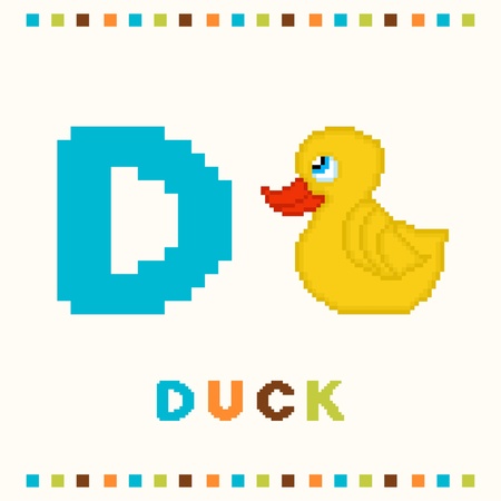 Alphabet for children, letter d and a duck isolatedのイラスト素材