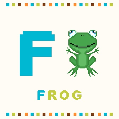 Alphabet for children, letter f and a frog isolatedのイラスト素材