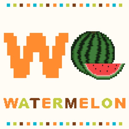 Alphabet for children, letter w and a watermelon isolatedのイラスト素材