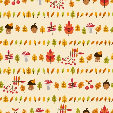 Autumn seamless pattern with mushrooms, berries and leavesのイラスト素材