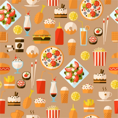 Seamless pattern with fast food and drink のイラスト素材