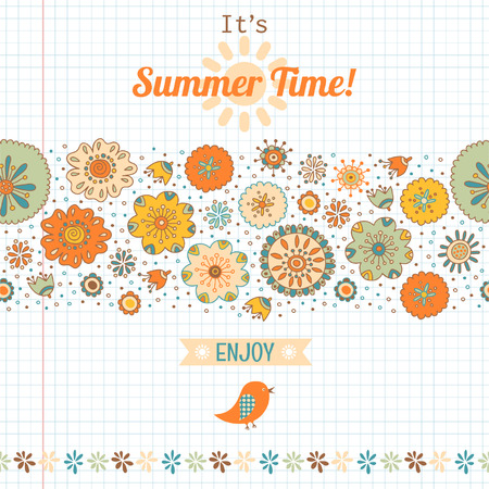 Summer set, flowers and labels, banner for designのイラスト素材