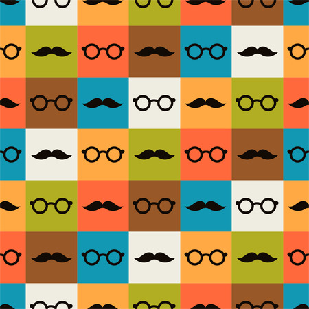 Seamless background of glasses and mustache for textiles, interior design, for book design, website backgroundのイラスト素材