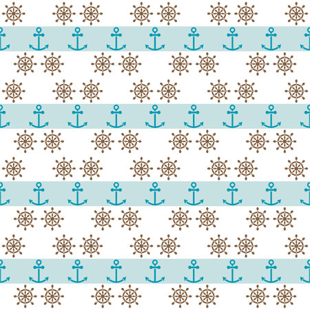 Seamless sea pattern with anchors and hand wheels for textiles, interior design, for book design, website backgroundのイラスト素材