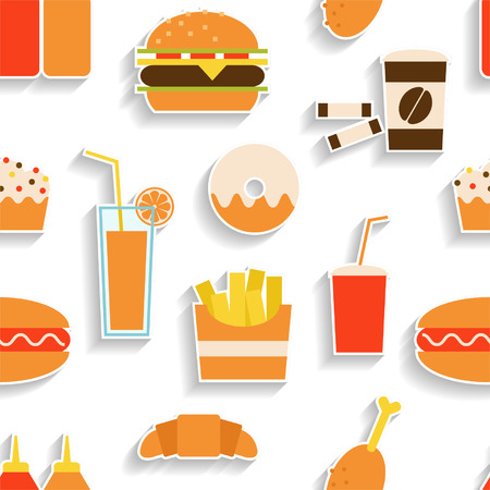 Seamless pattern of fast food for textiles, interior design, for book design, website backgroundのイラスト素材