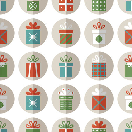 Seamless pattern of flat gift packages, Christmas gifts