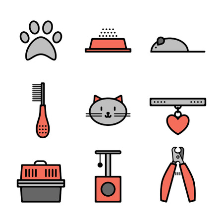 Set of pets icons, cat symbolsのイラスト素材