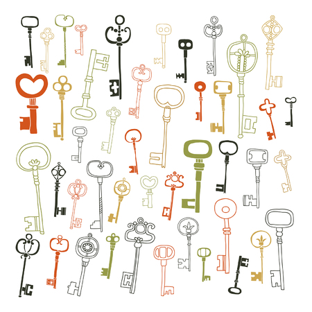 Decorative vintage keys, doodles, set of antique keysのイラスト素材