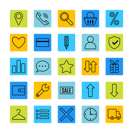 Icon set e-Commerce, flat design, shopping symbols and elementsのイラスト素材