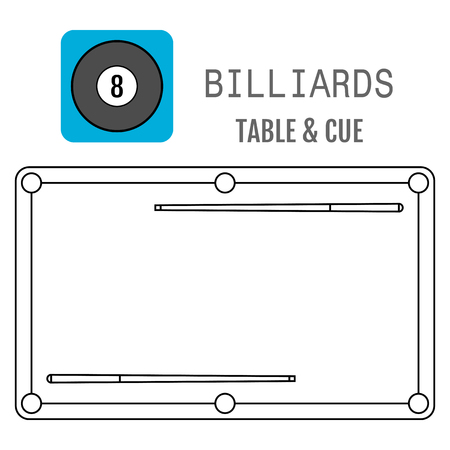 Icon of a billiard ball. Pool table and cues. Vector illustrationのイラスト素材