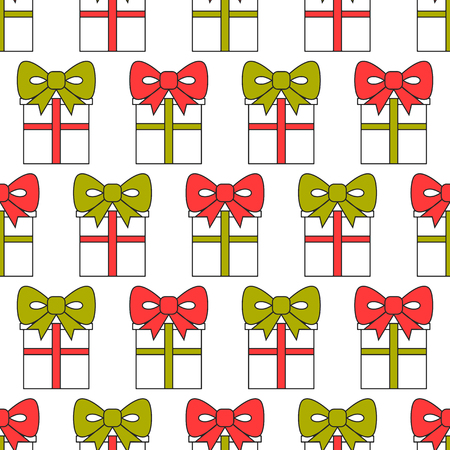 Gift boxes, packaging. Seamless pattern with gifts. Boxes with ribbons. Vector illustrationのイラスト素材