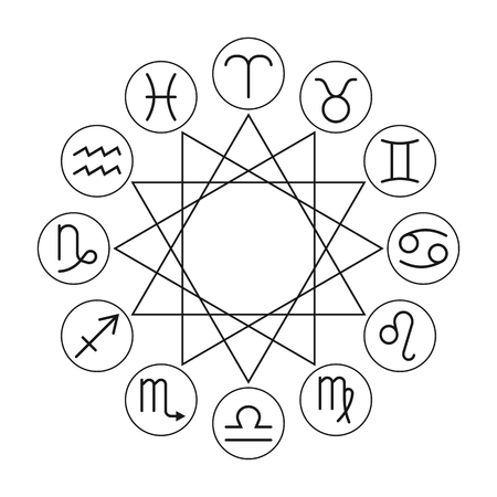 Linear zodiac signs icons for horoscopes, predictions. Vector illustrationのイラスト素材