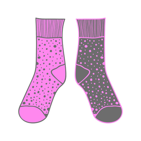 Pair of doodle socks isolated on white background. Clothing, accessory. Vector illustration.のイラスト素材