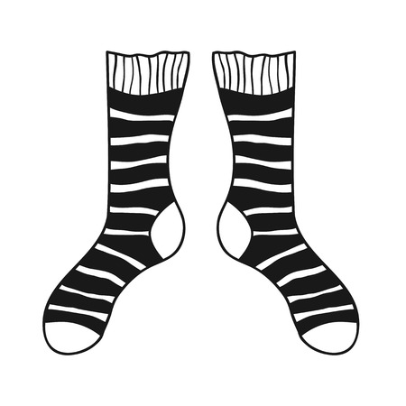 Pair of doodle socks isolated on white background. Clothing, accessory. Vector illustration.のイラスト素材