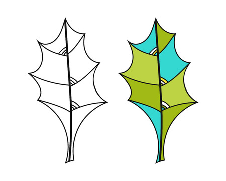 Black and white, coloured leaf for coloring book. Floral object. Vector illustrationのイラスト素材