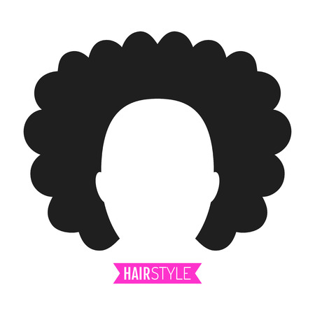 Black, flat silhouette hairstyle on white background. Icon hair. Vector illustrationのイラスト素材