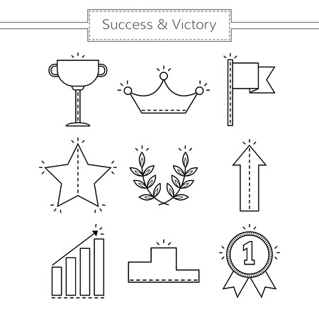 Victory and success. Set of linear flat icons isolated. Vector illustrationのイラスト素材