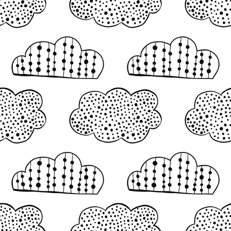 Black and white seamless pattern with decorative clouds for coloring book. Vector illustrationのイラスト素材