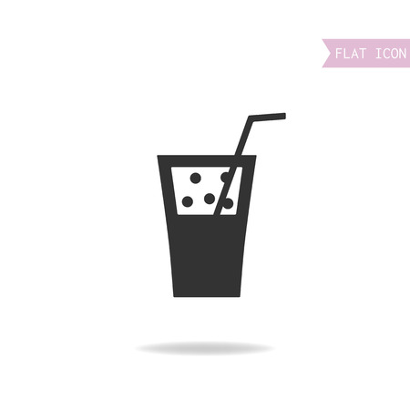 Glass of drink, cocktail with a straw. Black flat icon isolated on white background.のイラスト素材