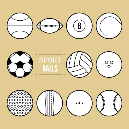 Set of sport balls for different games. Flat icons, sports equipment. Vector illustrationのイラスト素材