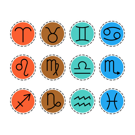 Signs of zodiac, flat colored icons for horoscope and predictions. Vector illustrationのイラスト素材