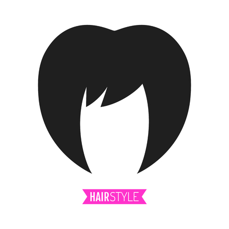 Black, flat silhouette hairstyle on white background. Icon hair. Vector illustrationのイラスト素材