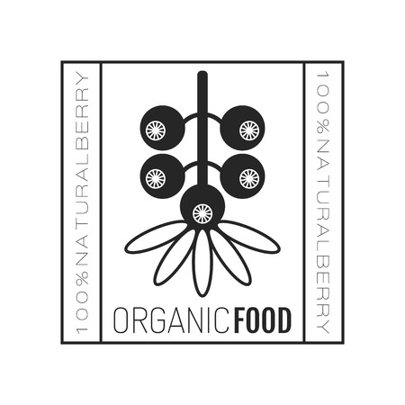 Organic food.  , badge and label for healthy eating with berry icon, silhouette. Vector illustrationのイラスト素材