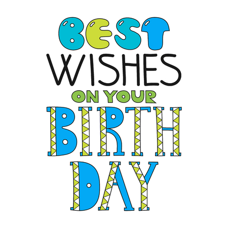 Greetings and wishes happy birthday. Lettering, decorative text. Vector illustrationのイラスト素材