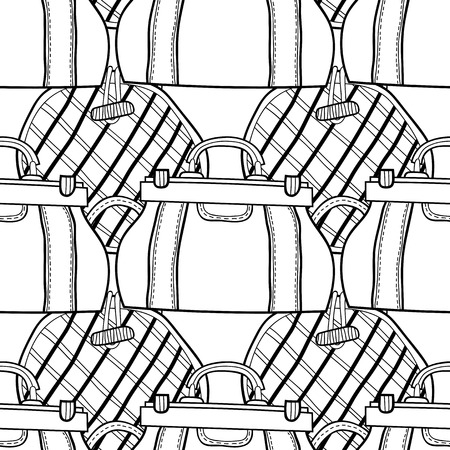 Black and white seamless pattern with fashion bags for coloringのイラスト素材