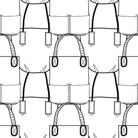 Black and white seamless pattern with fashion bags for coloringのイラスト素材